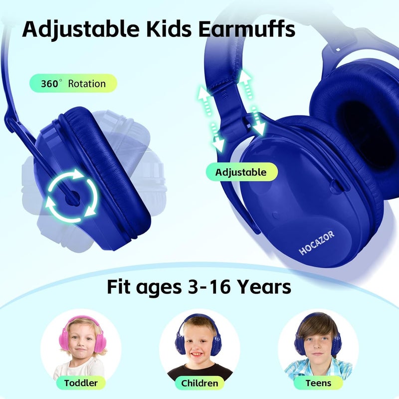 Hocazor 2 Pack HZ015 Kids Ear Protection Safety Earmuffs Durable Noise Cancelling Headphones, full pink+navy blue - Image 2
